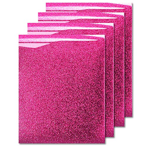 MiPremium Glitter Pink Heat Transfer Vinyl Glitter Iron On Vinyl Pack of 4 Sheets for T Shirts Sports Clothing Other Garments Fabrics Easy to Cut Press Apply Pink Glitter Ironon Vinyl Pink - Image 1