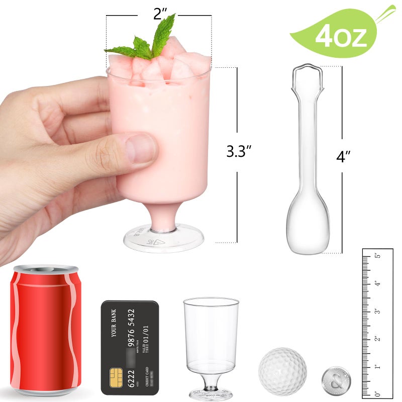 Eupako 4 fl.oz Mini Dessert Cups With Spoons - Clear Plastic Parfait Cups  Round Small Cup for Appetizers  Puddings  Mousse  Fruit - Pack of 50 - Image 1
