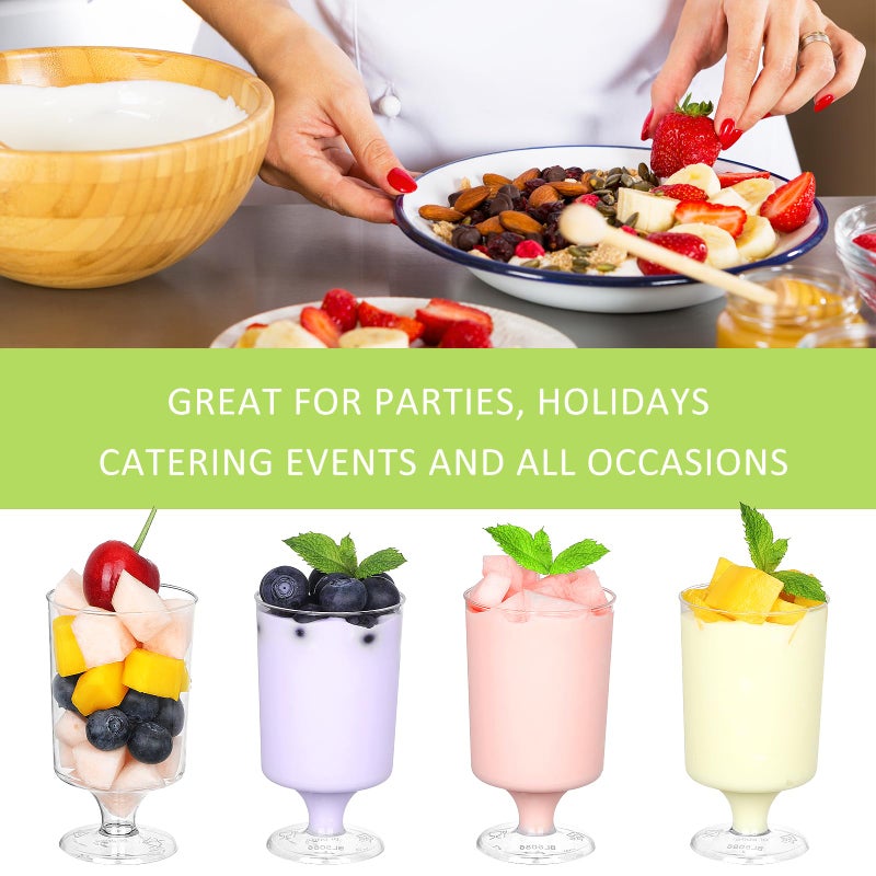 Eupako 4 fl.oz Mini Dessert Cups With Spoons - Clear Plastic Parfait Cups  Round Small Cup for Appetizers  Puddings  Mousse  Fruit - Pack of 50 - Image 3