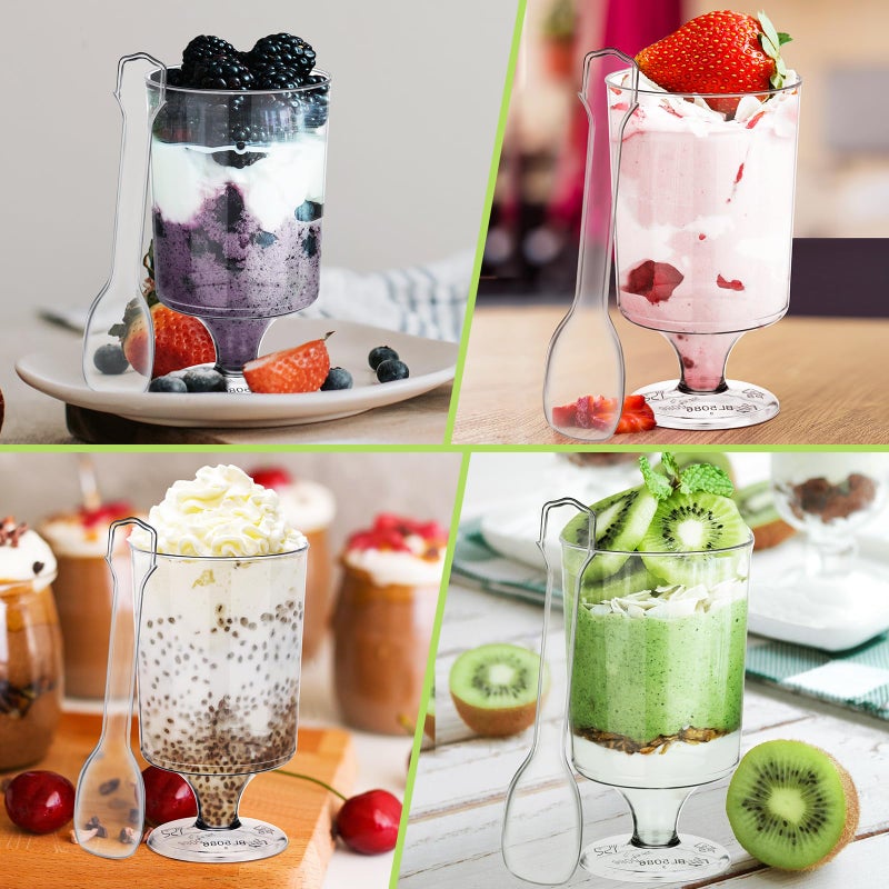 Eupako 4 fl.oz Mini Dessert Cups With Spoons - Clear Plastic Parfait Cups  Round Small Cup for Appetizers  Puddings  Mousse  Fruit - Pack of 50 - Image 4
