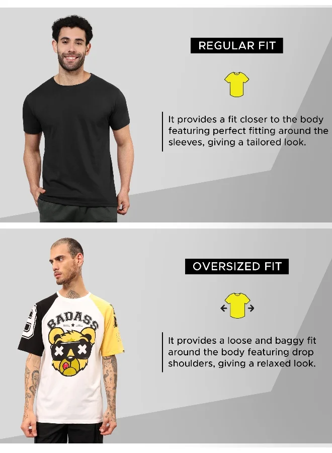 Beyoung Badass White Color Block Oversized T-shirt for Men