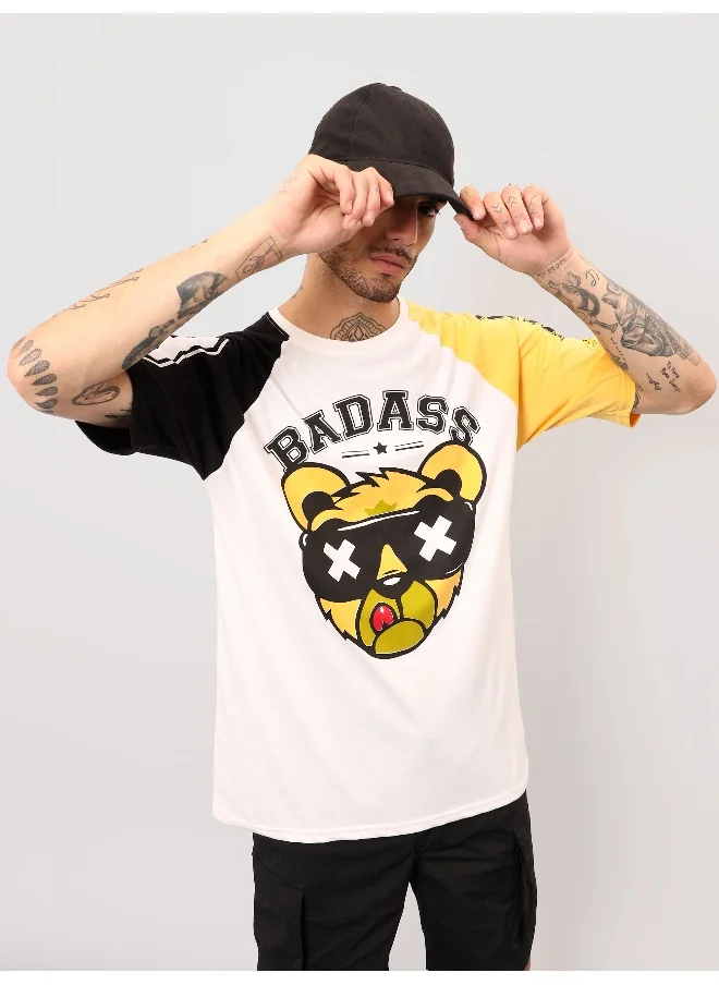 بيونغ Badass White Color Block Oversized T-shirt for Men