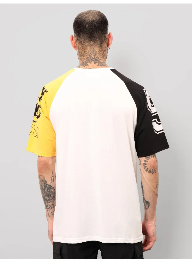 بيونغ Badass White Color Block Oversized T-shirt for Men