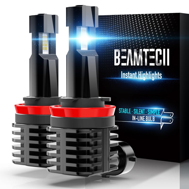 BEAMTECH H11 Bulb H8 H9 Fog Light Bulb Fanless in Line 6500K Light Bulb Pack of 2