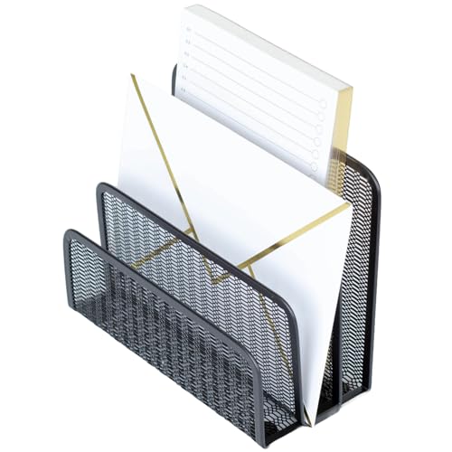 BLU MONACO Black Metal Mesh Letter Sorter | 3-Slot Mail Organizer for Desk, Office & Home | Vertical File & Envelope Holder with Non-Slip Base | Space-Saving Desktop Mail Organizer - Image 1