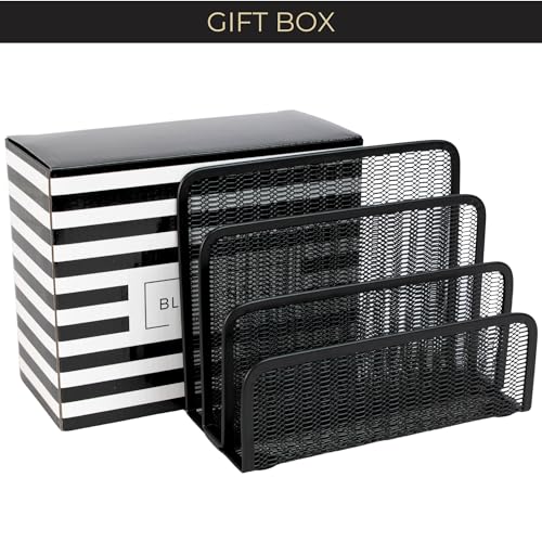 BLU MONACO Black Metal Mesh Letter Sorter | 3-Slot Mail Organizer for Desk, Office & Home | Vertical File & Envelope Holder with Non-Slip Base | Space-Saving Desktop Mail Organizer - Image 5
