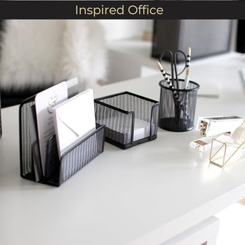 BLU MONACO Black Metal Mesh Letter Sorter | 3-Slot Mail Organizer for Desk, Office & Home | Vertical File & Envelope Holder with Non-Slip Base | Space-Saving Desktop Mail Organizer - Image 3