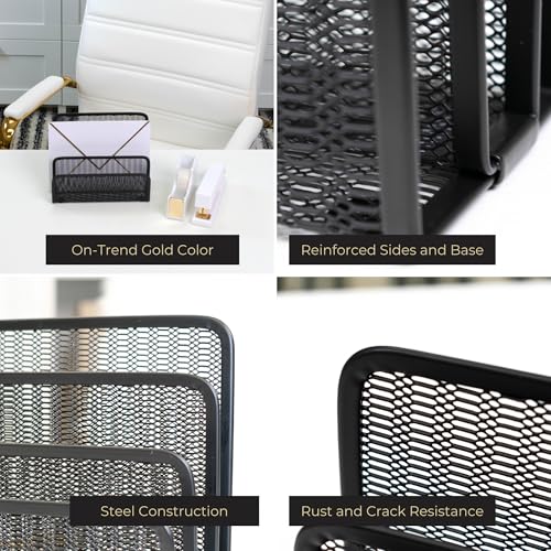BLU MONACO Black Metal Mesh Letter Sorter | 3-Slot Mail Organizer for Desk, Office & Home | Vertical File & Envelope Holder with Non-Slip Base | Space-Saving Desktop Mail Organizer - Image 2