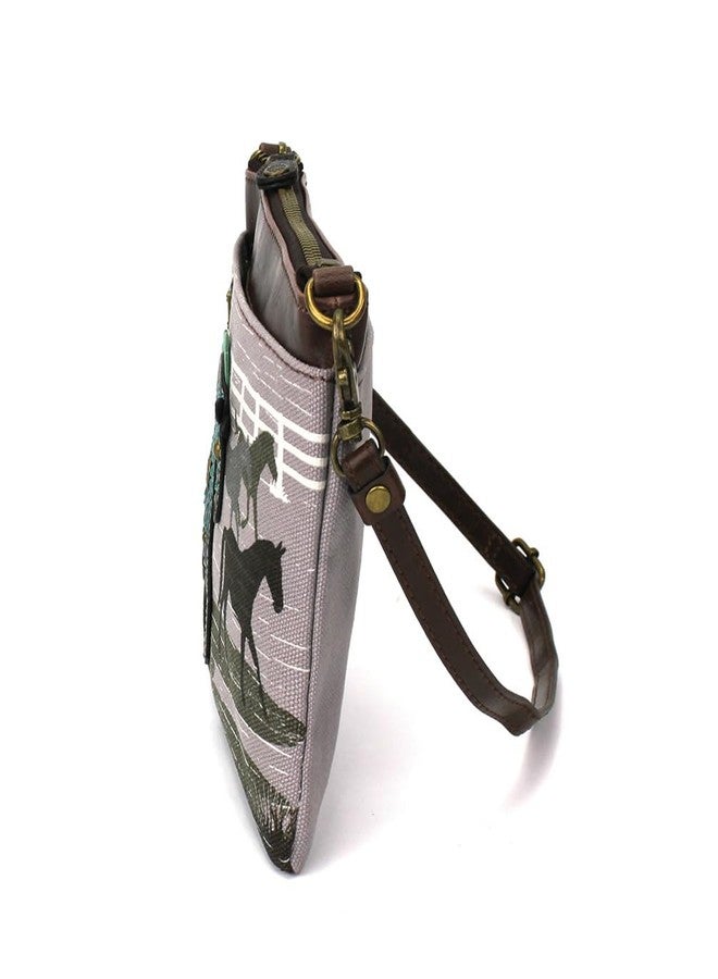 CHALA Canvas Mini Crossbody Handbag, Multi Zipper, Small Shoulder Purse Adjustable Strap - Horse - gray - Image 2