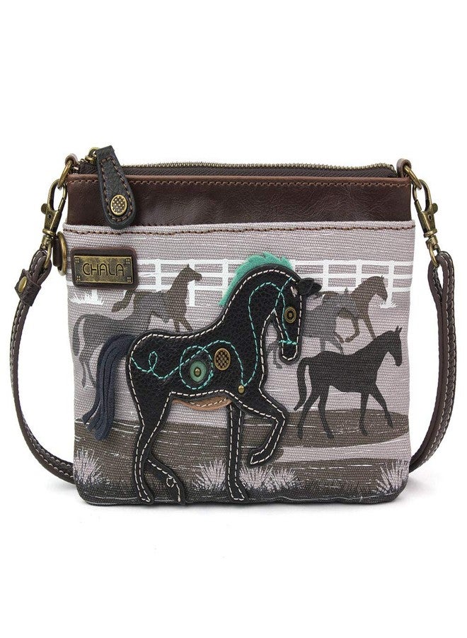 CHALA Canvas Mini Crossbody Handbag, Multi Zipper, Small Shoulder Purse Adjustable Strap - Horse - gray - Image 1