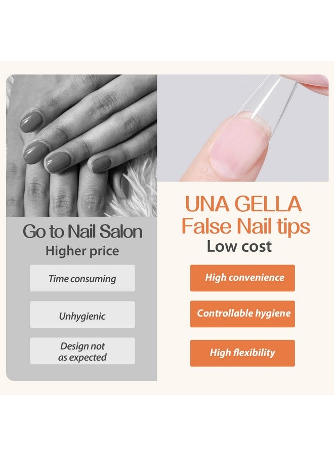 UNA GELLA Soft Gel Nail Tips Xxl 432Pcs Square Coffin No C Curve Nail Tips Clear Tapered Square Nail Tips Straight Nail Tips Xxl Acrylic Nail Tips Fake Nails Long Tips 2 Style For Salon Home Diy - Image 2