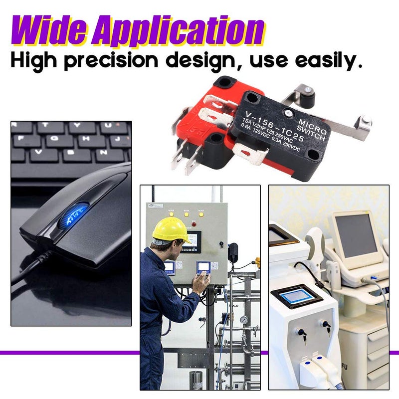 HiLetgo 10pcs V-156-1C25 Lead Limit Switch SPDT Switch Silver Base Contact Roller Swing - Image 5