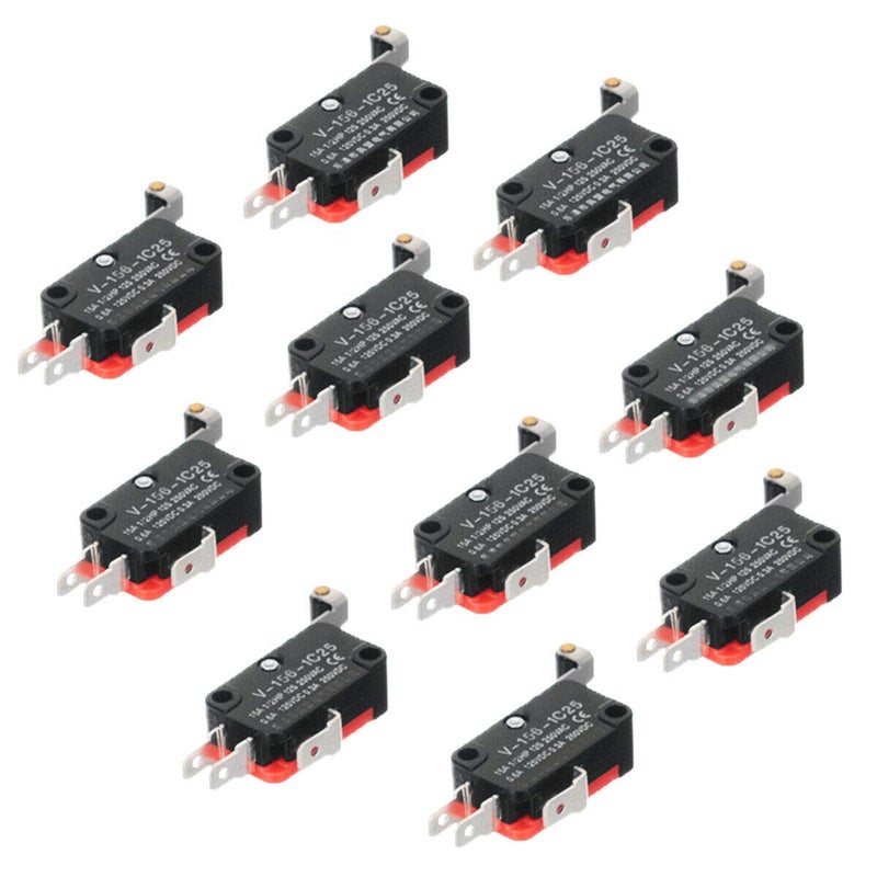 HiLetgo 10pcs V-156-1C25 Lead Limit Switch SPDT Switch Silver Base Contact Roller Swing - Image 1