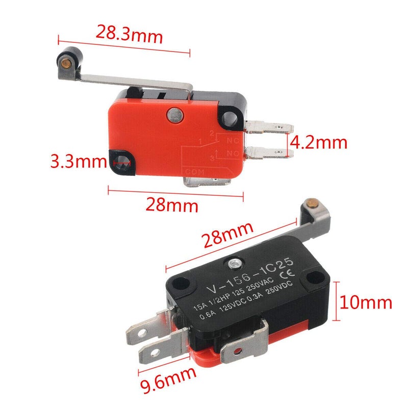 HiLetgo 10pcs V-156-1C25 Lead Limit Switch SPDT Switch Silver Base Contact Roller Swing - Image 3