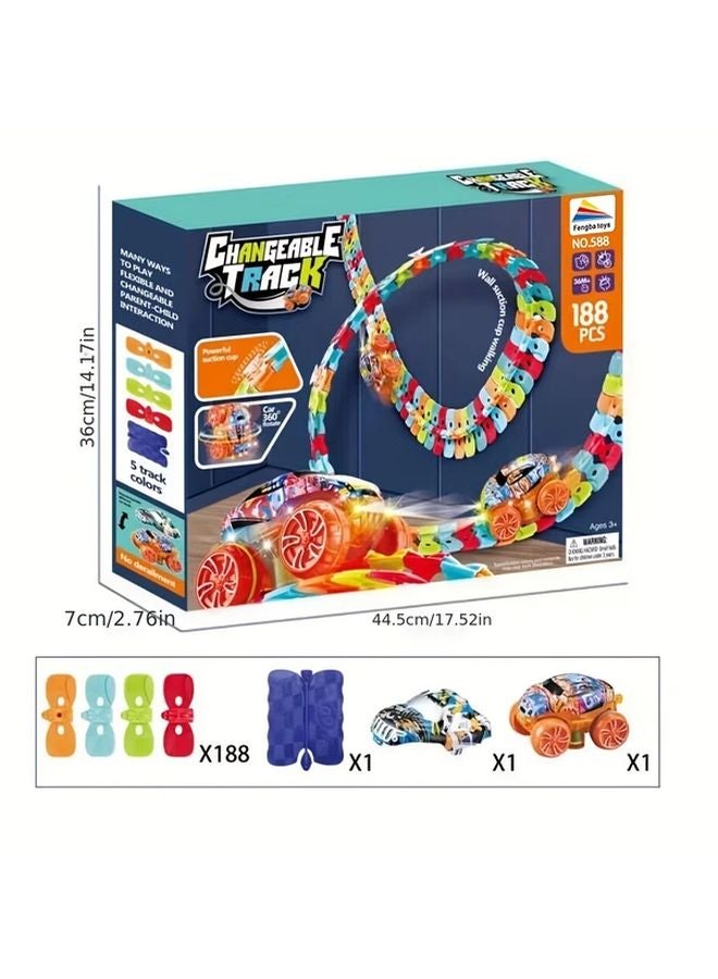Multi Color 188PCS DIY Electric Track Car Set Stick On Hangable Birthday Gift - Image 1