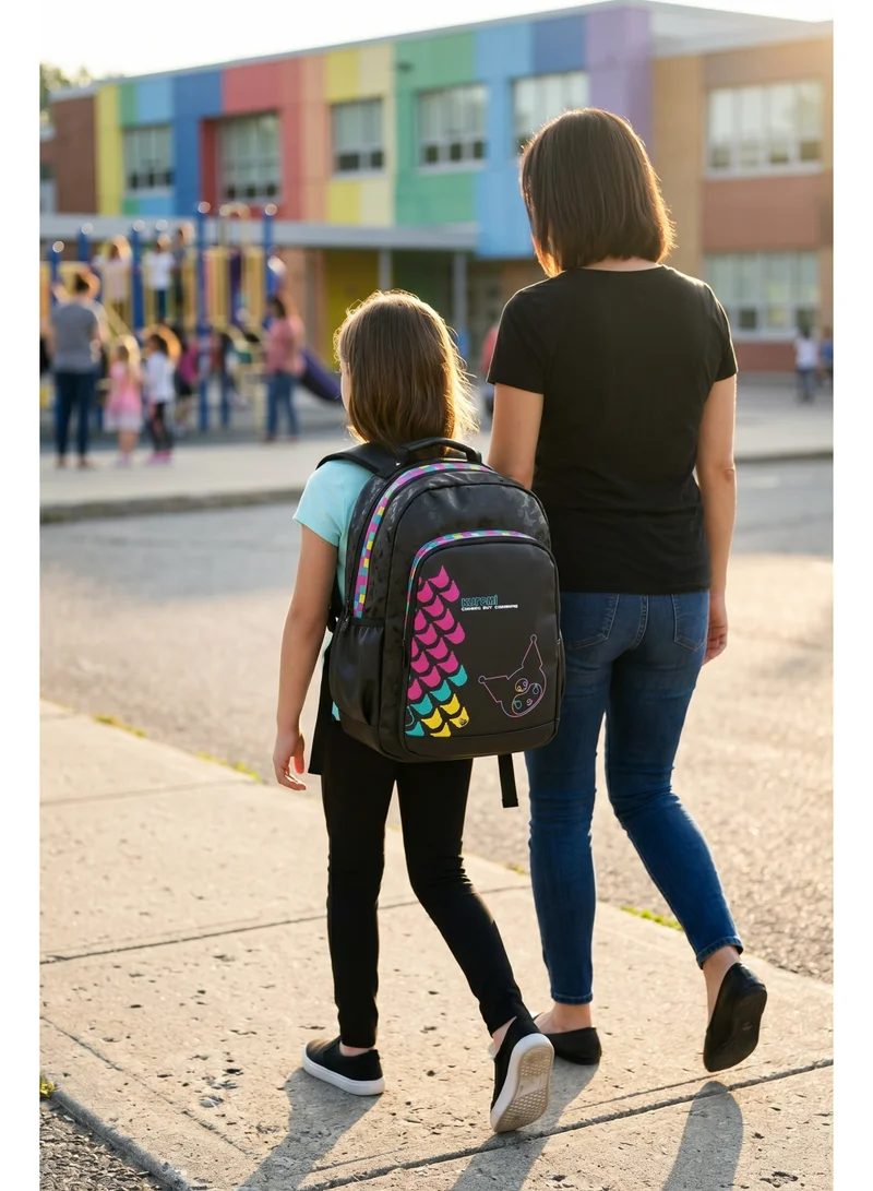 سانريو Sanrio Kuromi Premium Backpack 17.5" – Official Kuromi School Backpack, Large Capacity Laptop & Travel Backpack, Stylish Multi-Pocket Book Bag for Teens