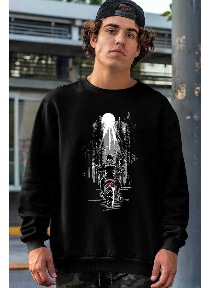 Rock&Roll Lonely Cowboy Black Crew Neck Thick Men's Sweatshirt