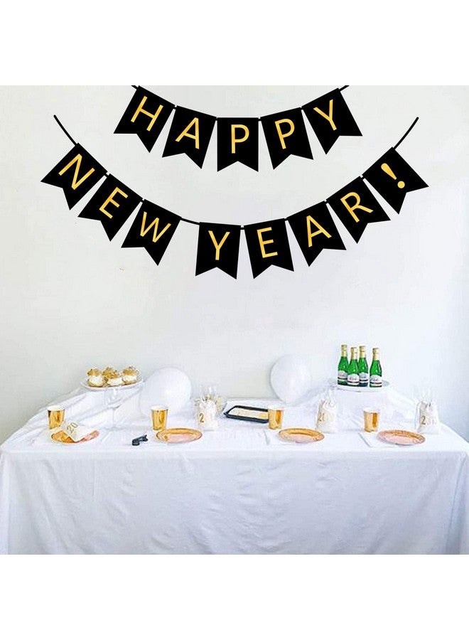 FECEDY Happy New Year Banner Black Bunting With Gold Alphabet For New Year Party Supplier Eve Party Decorations - Image 3