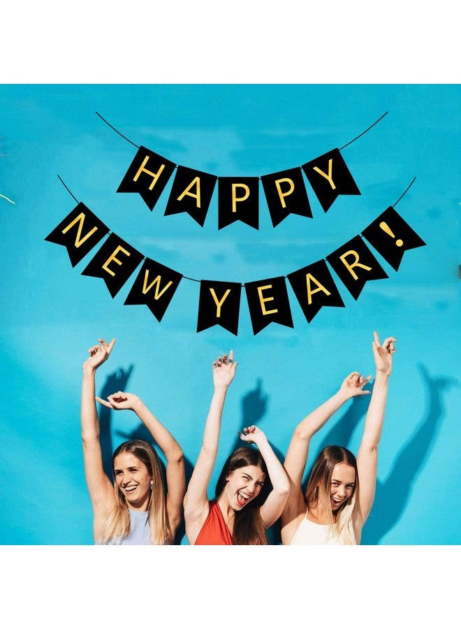 FECEDY Happy New Year Banner Black Bunting With Gold Alphabet For New Year Party Supplier Eve Party Decorations - Image 4