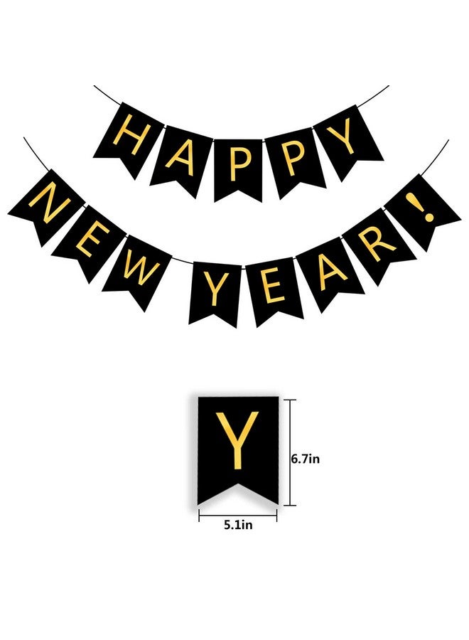 FECEDY Happy New Year Banner Black Bunting With Gold Alphabet For New Year Party Supplier Eve Party Decorations - Image 2