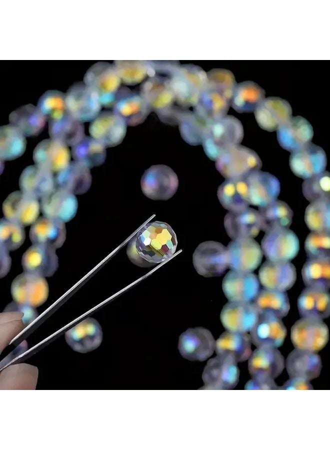 100 قطعة خرز زجاجي دائري مقاس 6 مم مُقطع بلمعة AB شفاف لصناعة المجوهرات - Image 3