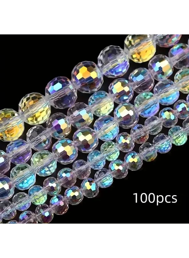 100 قطعة خرز زجاجي دائري مقاس 6 مم مُقطع بلمعة AB شفاف لصناعة المجوهرات - Image 1