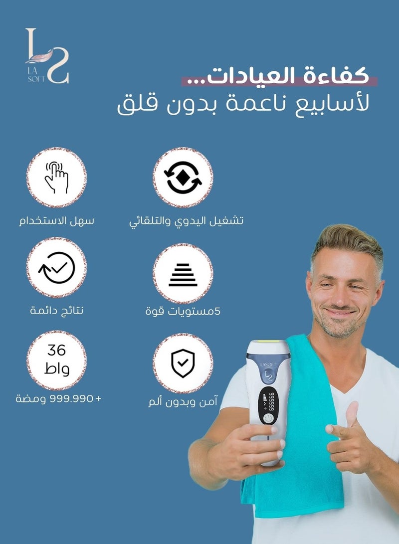 LASOFT IPL Hair Removal Device,For Men Without Pain, 999990+ Intense Flash Pulses, 5 Strength Degrees, Suitable For All Body Areas - Image 4