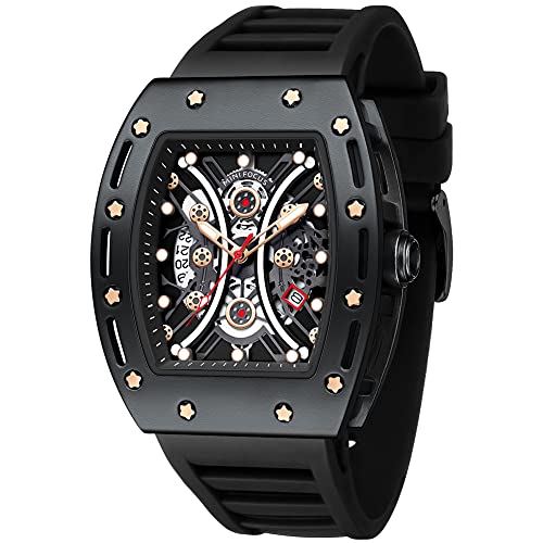 MF MINI FOCUS Watch for Men Wristwatch Fashion Hollow Big Dial Luminous Waterproof Sport Analog Quartz Business Mens Watches Black Silicon Strap Dress Watch - Image 1