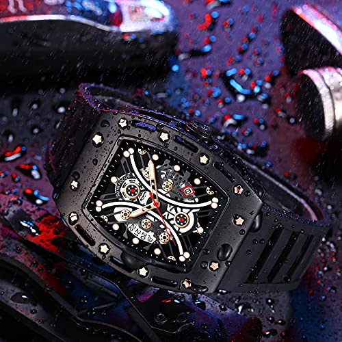 MF MINI FOCUS Watch for Men Wristwatch Fashion Hollow Big Dial Luminous Waterproof Sport Analog Quartz Business Mens Watches Black Silicon Strap Dress Watch - Image 3