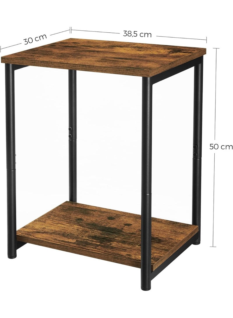 فاساجيل طقم طاولتين جانبيتين على الطراز الصناعي باللون البني الريفي والأسود، طاولة مستطيلة للغرفة المعيشة وغرفة النوم والمكتب، طاولة سرير مع أرفف متينة من الفولاذ والخشب الصناعي - Image 2