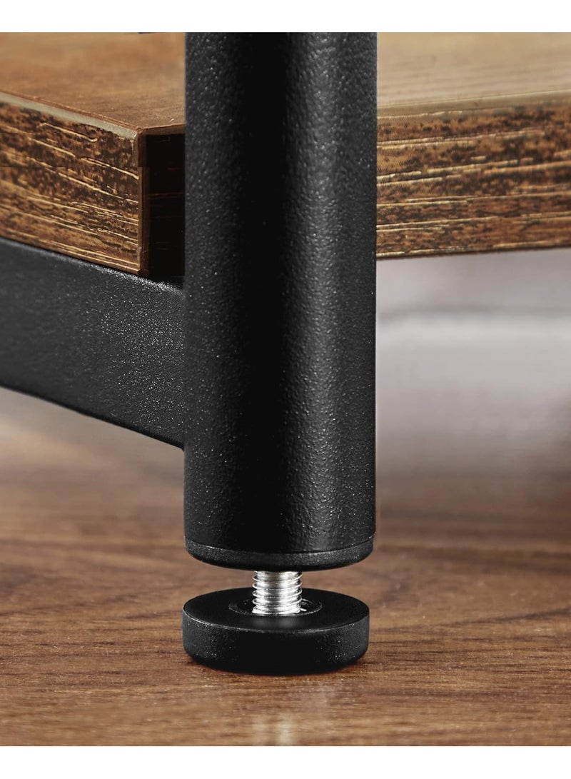 فاساجيل طقم طاولتين جانبيتين على الطراز الصناعي باللون البني الريفي والأسود، طاولة مستطيلة للغرفة المعيشة وغرفة النوم والمكتب، طاولة سرير مع أرفف متينة من الفولاذ والخشب الصناعي - Image 4