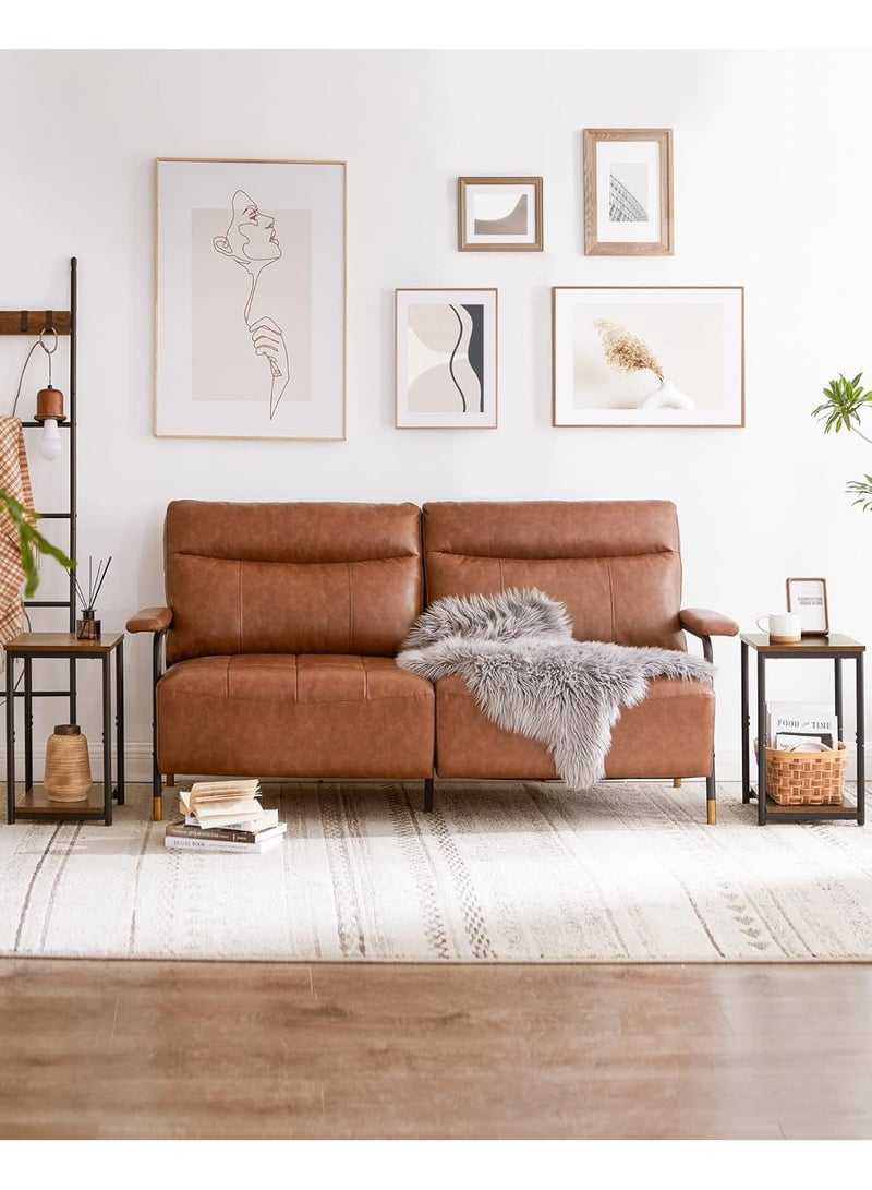 فاساجيل طقم طاولتين جانبيتين على الطراز الصناعي باللون البني الريفي والأسود، طاولة مستطيلة للغرفة المعيشة وغرفة النوم والمكتب، طاولة سرير مع أرفف متينة من الفولاذ والخشب الصناعي - Image 5