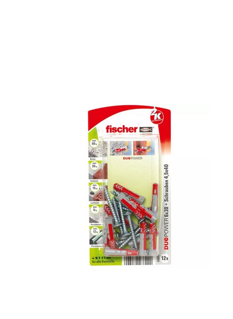 Fischer Universal Plug 6 x 30mm + L Hook 6Pcs DUOPOWER 6X30 WH K NV