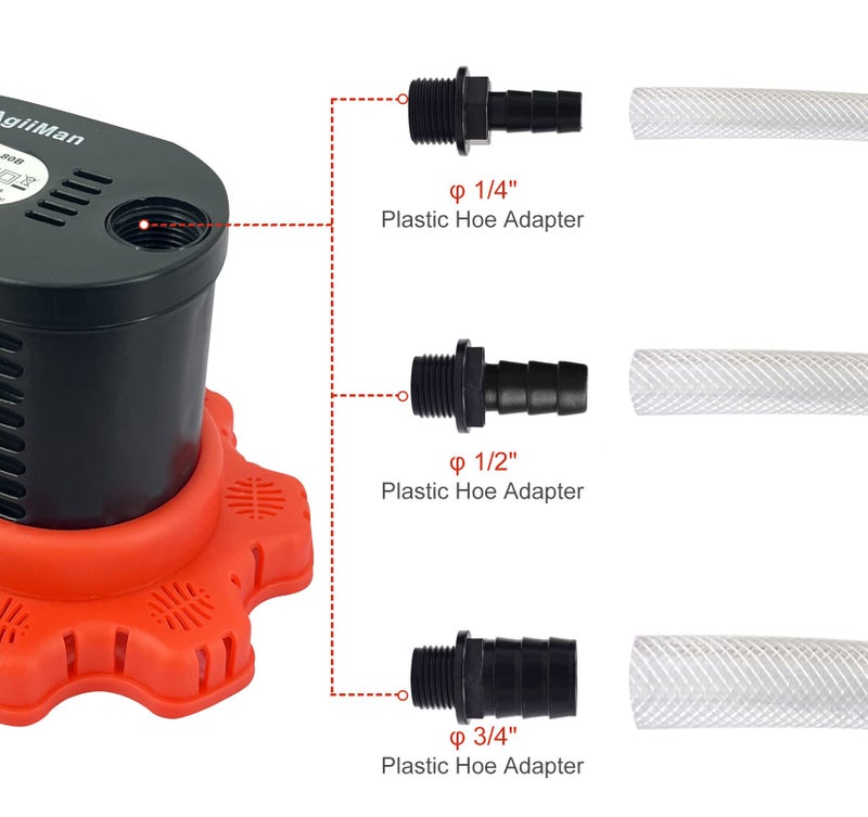 AgiiMan Pool Cover Pump Above Ground - 850 GPH Submersible Water Pump for Pool Draining, Portable Small Sump Pumps with 16' Drainage Hose and 25' Power Cord, 3 Adapters, Black - Image 3