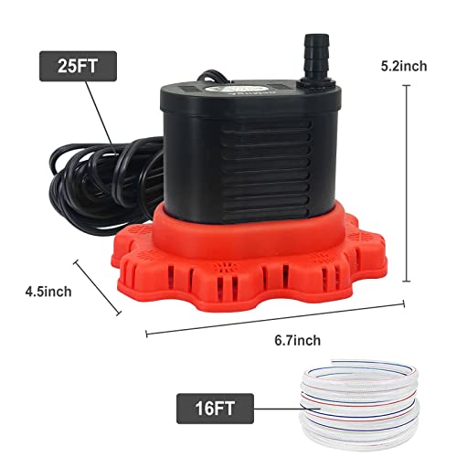 AgiiMan Pool Cover Pump Above Ground - 850 GPH Submersible Water Pump for Pool Draining, Portable Small Sump Pumps with 16' Drainage Hose and 25' Power Cord, 3 Adapters, Black - Image 5