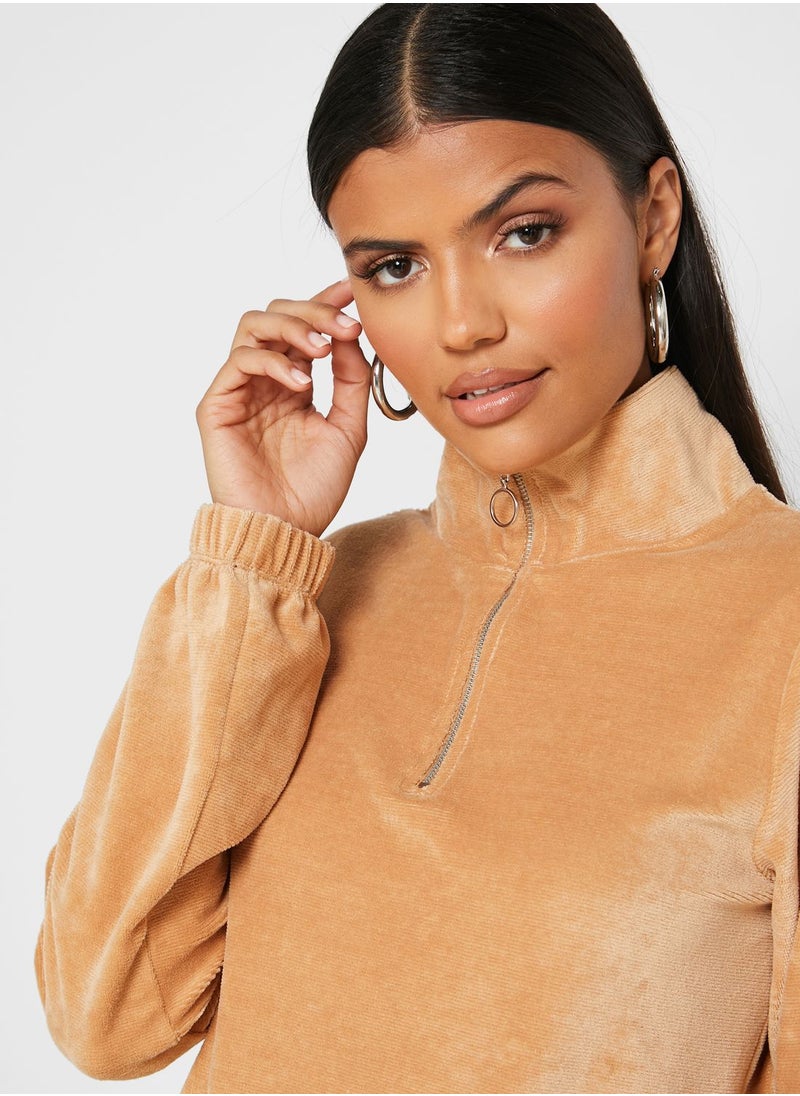 ONLY - Zip Detail High Neck Cropped Sweatshirt - Image 1