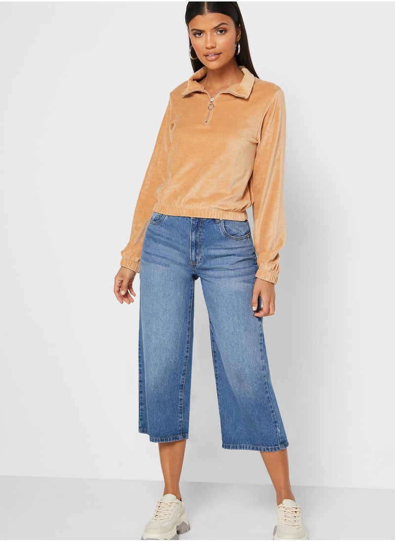 ONLY - Zip Detail High Neck Cropped Sweatshirt - Image 1