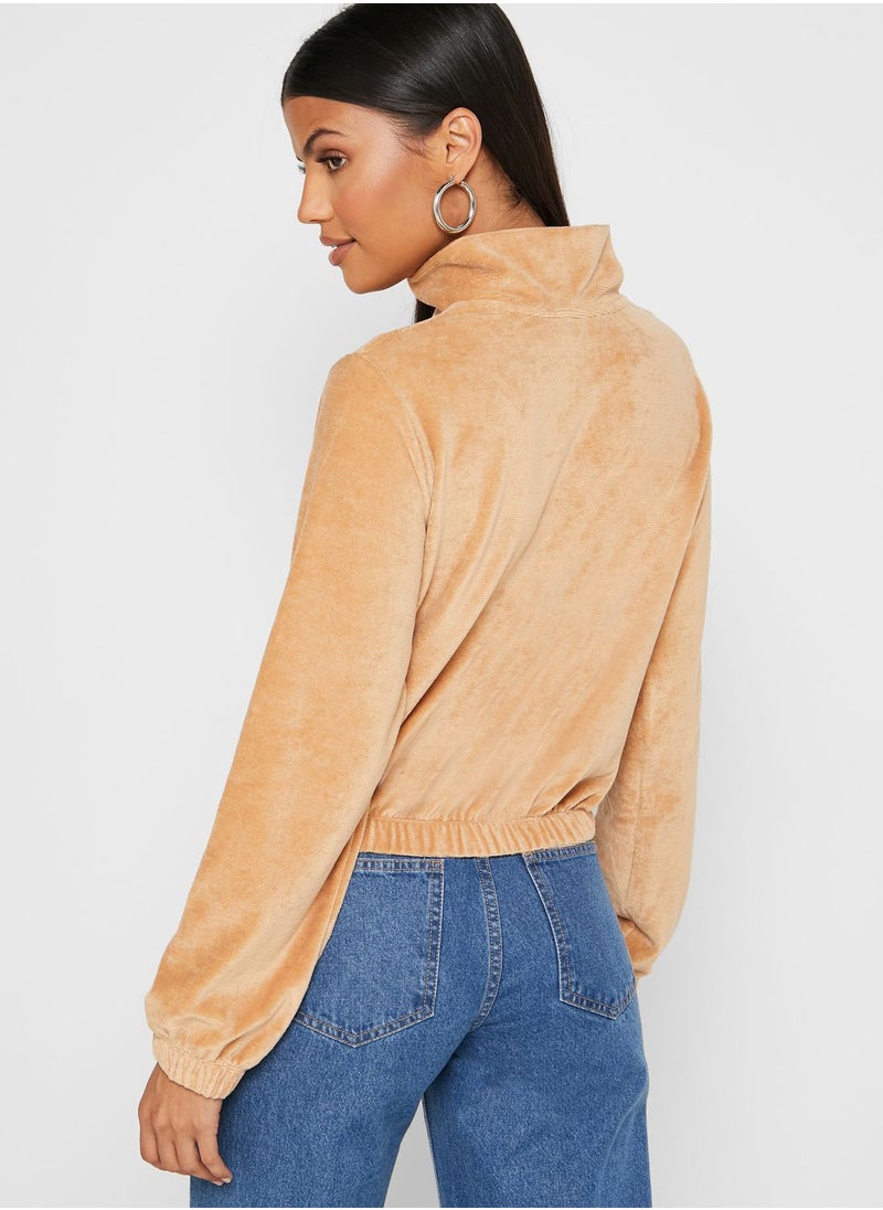 ONLY - Zip Detail High Neck Cropped Sweatshirt - Image 1