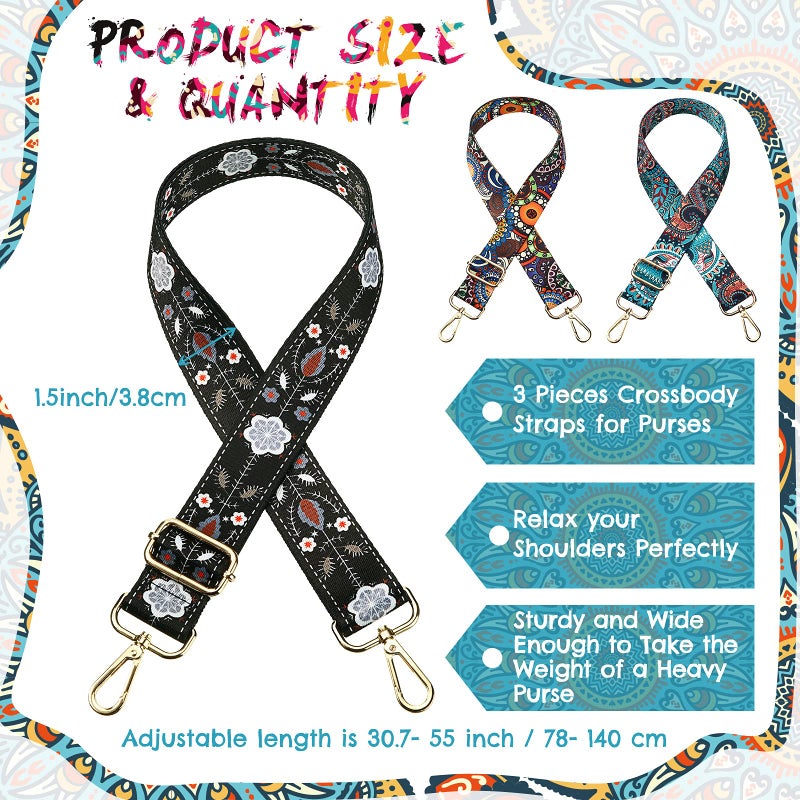 Weewooday 3 Pieces Purse Straps Replacement Crossbody Straps Adjustable Handbag Shoulder Strap Guitar style Strap for Women(Vintage Style) - Image 2