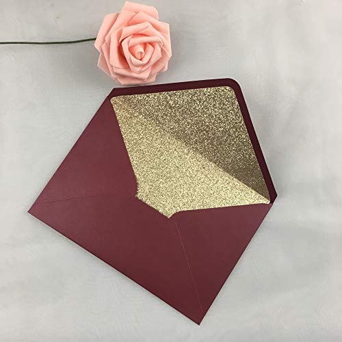 Lucky Star 25 PCS Pearl Burgundy with Rose Gold glitter Envelopes A7 ,5.35 x 7.7 inches, Perfect for 5x7 Wedding Invitation Cards,Birthday Greeting RSVP Invite - Image 3