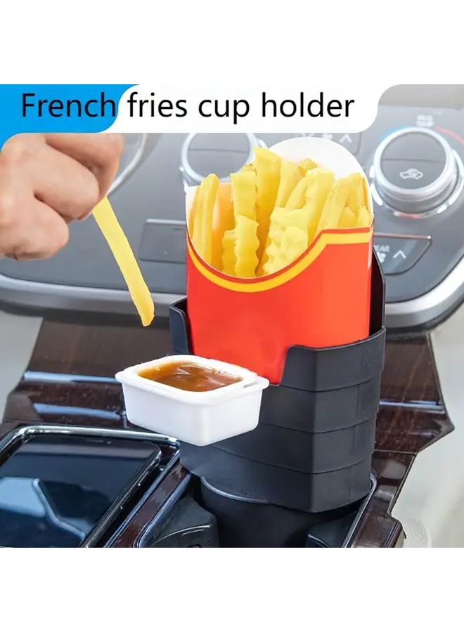 Black Car French Fries Cup Holder Snack Rack Built In Storage Box for Long Distance Driving - Image 1