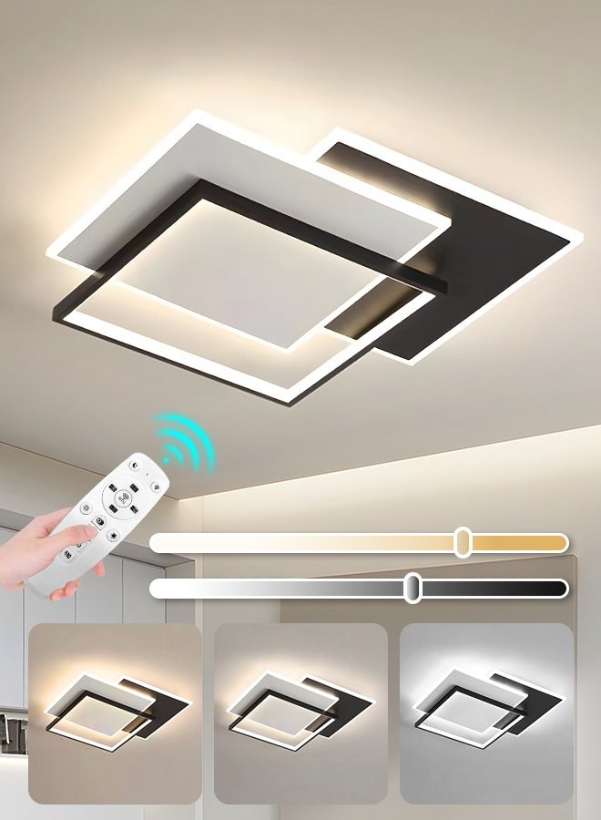 YATAI LIGHTING Modern Dimmable LED Ceiling Light Fixtures, Square Flush Mount Black and White Ceiling Light for Living Room, Three Color 72W LED Ceiling Light ,Remote Control - Image 1