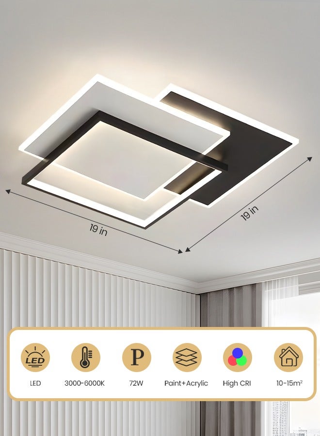 YATAI LIGHTING Modern Dimmable LED Ceiling Light Fixtures, Square Flush Mount Black and White Ceiling Light for Living Room, Three Color 72W LED Ceiling Light ,Remote Control - Image 3