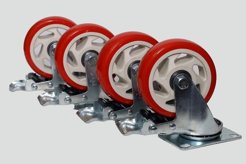 PACIFIC MOVERS 3 inch Heavy Duty PVC Caster Wheels Movable Trolley Wheels Swivel Plate Type with Movement Lock for Replacement Carts Furniture Dolly Workbench Trolley Swivel Furniture Caster 4 Piece