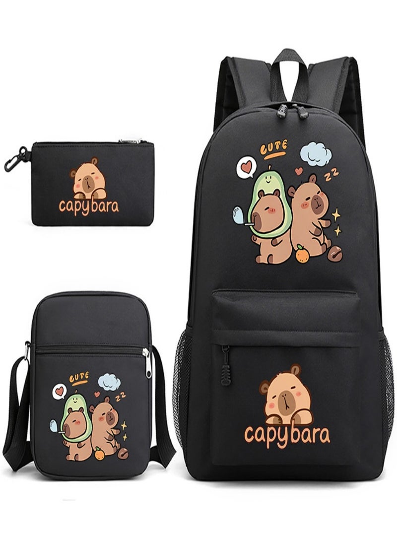Capybara Children Backpack Schoolbag Teen Student School Book bag with Lunch Box Pen Case 3 in 1 for Kids