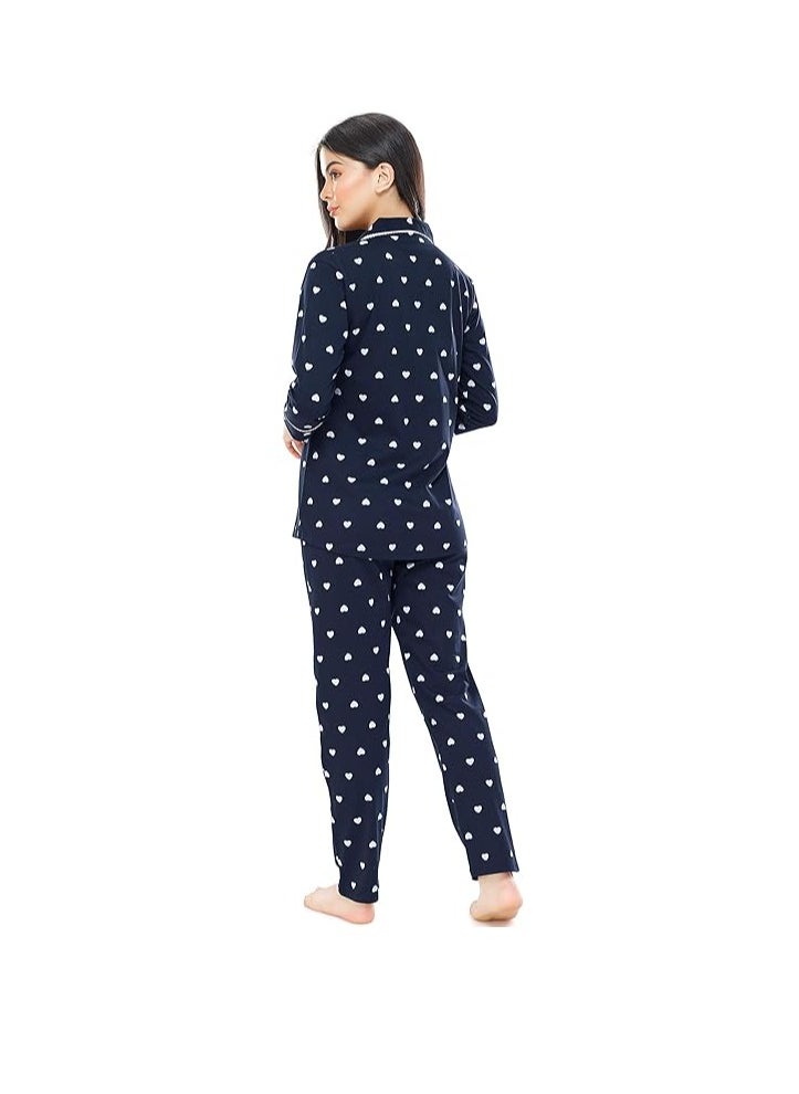 Accessorize Kingdom - Women's Cotton Heart Printed Night Suit Set Of Shirt & Pajama Set - Image 1