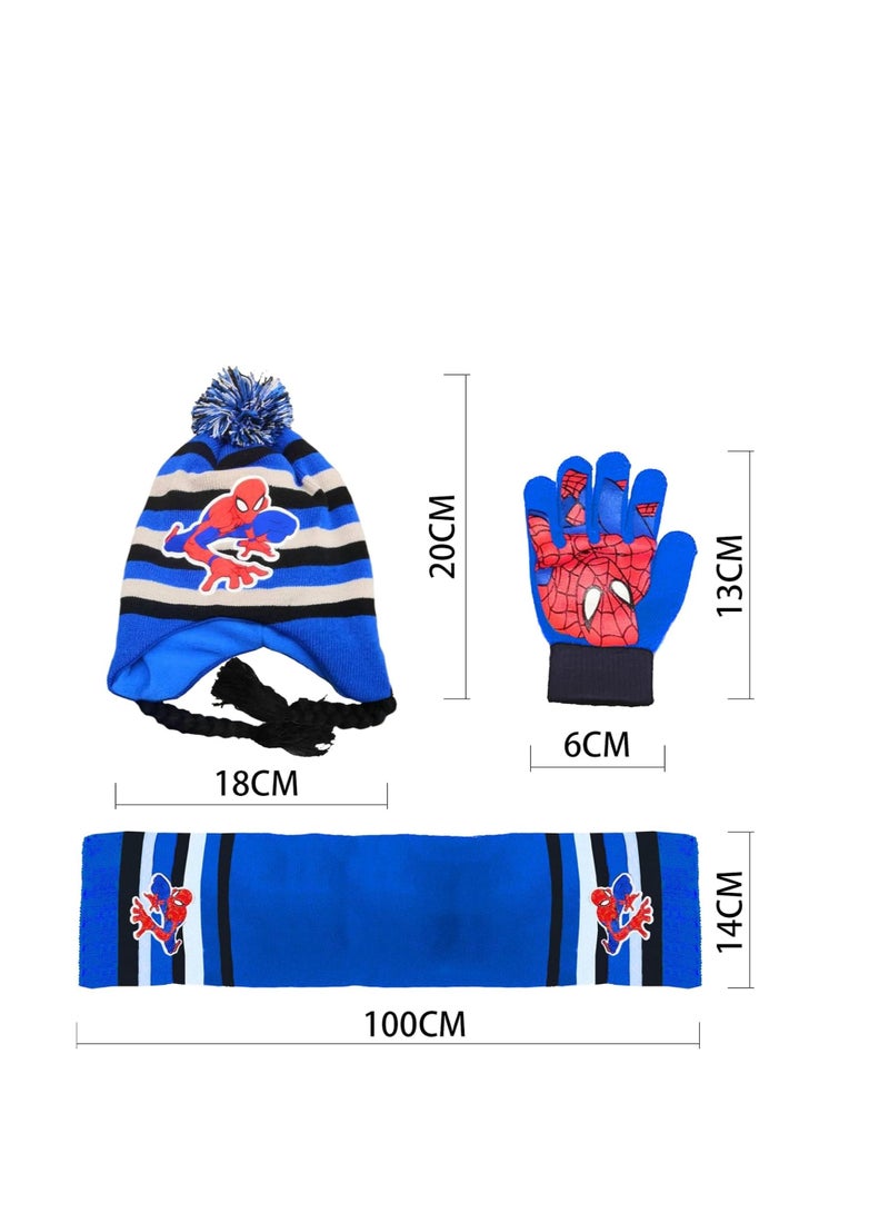 SYOSI Kids Winter Warm Hat Scarf Gloves Set, 3Pcs Spiderman Scarf Set, Children's Winter Hat Scarf Gloves Set,Children Winter Autumn Spring Scarf Knitted Hat Combination Set for Children Boys Girls - Image 2
