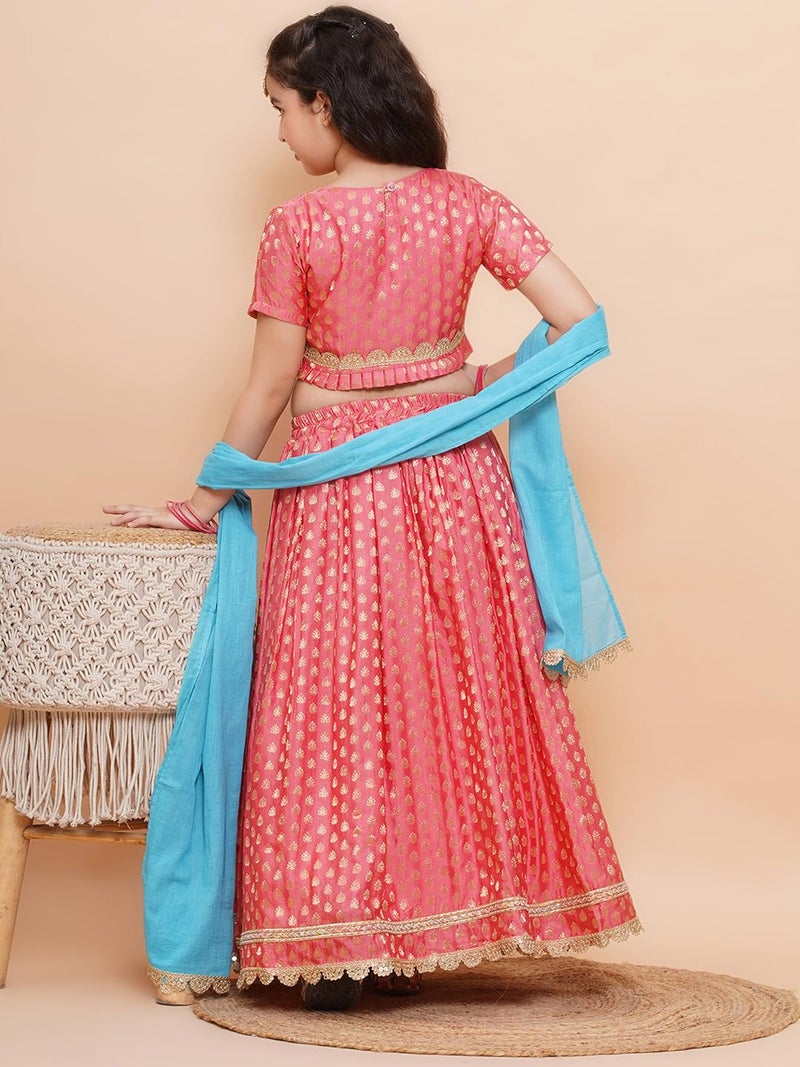 AJ DEZINES Kids Ethnic Wear Poly Chanderi Motif Printed Peach Readymade Lehenga Choli For Girls With Dupatta (G-LH-17-PEACH-24), 4-5 Years - Image 3