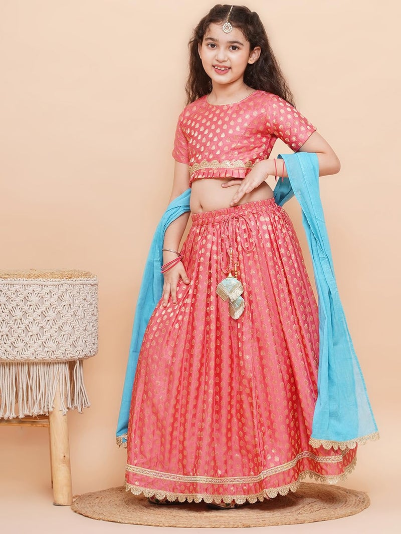 AJ DEZINES Kids Ethnic Wear Poly Chanderi Motif Printed Peach Readymade Lehenga Choli For Girls With Dupatta (G-LH-17-PEACH-24), 4-5 Years - Image 5