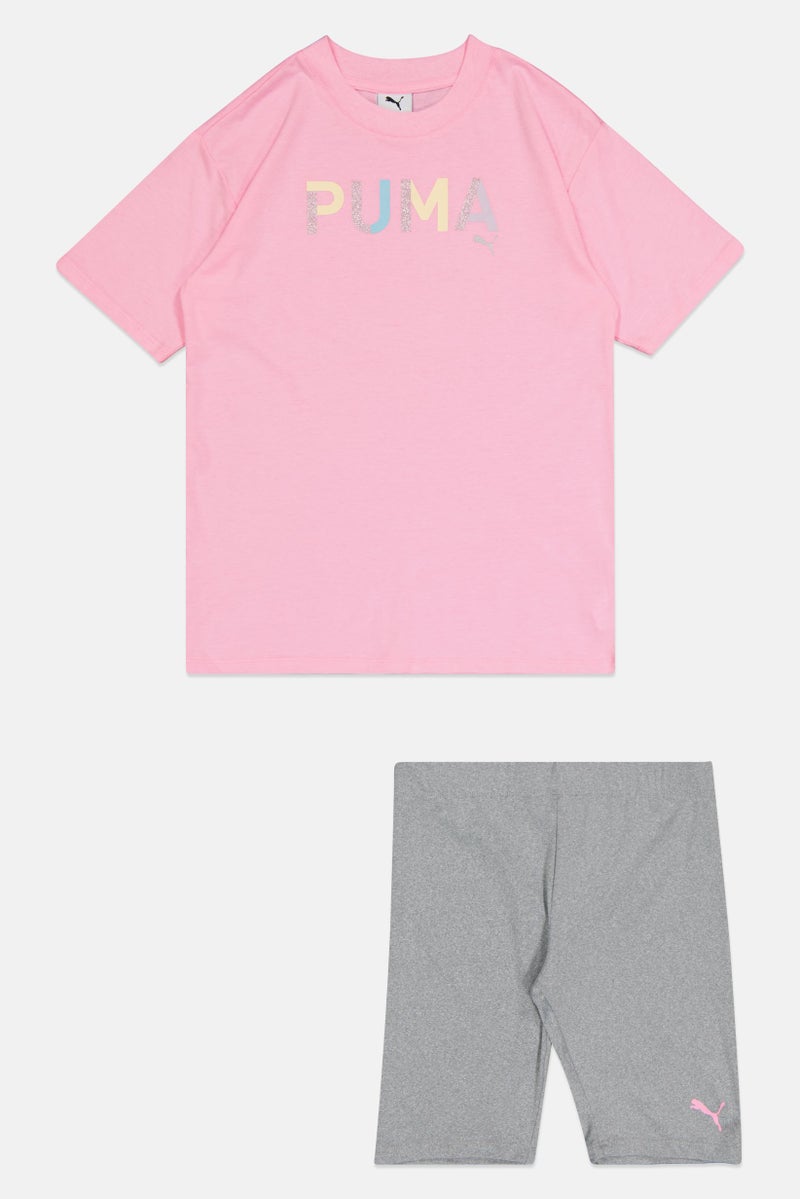 PUMA Kids Girl 2 Pcs Sportswear Fit Short Sleeve Top And Bottom Outdoor Set, Multicolor - Image 3